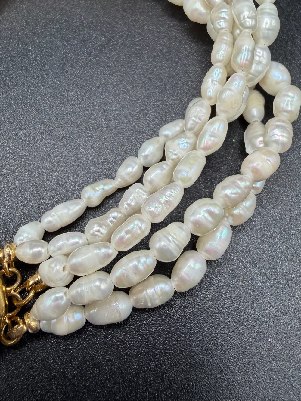 Freshwater Pearl Multistrand Bracelet #A151  appx 8” 6 strands gold tone - Picture 2 of 7